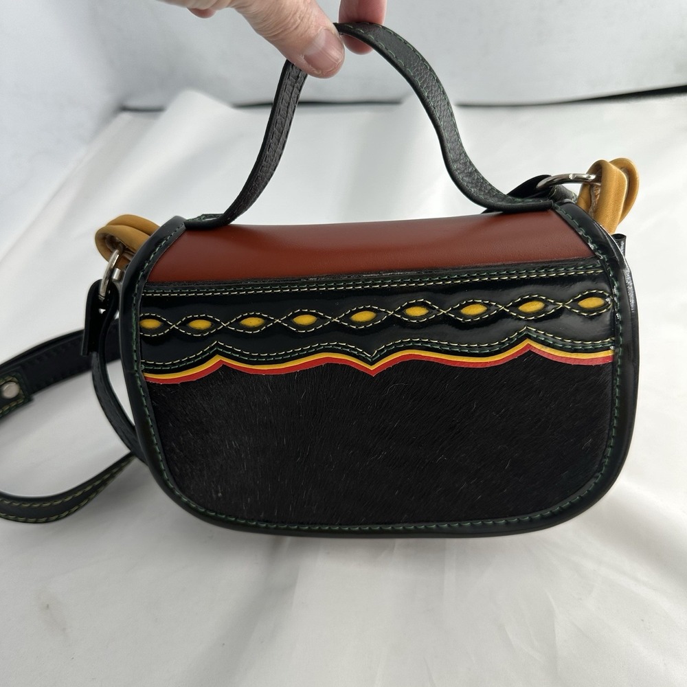 Vintage Carrieles Columbian Genuine Leather and Fur Crossbody / Satchel Handbag